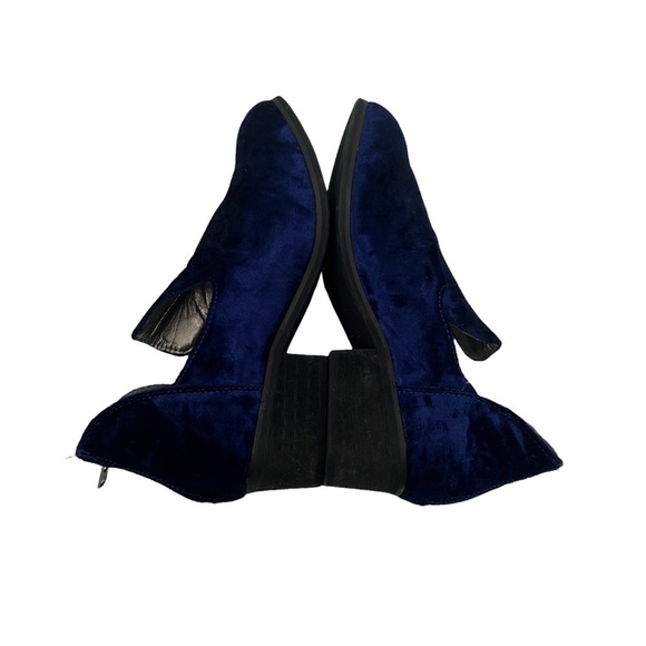 Ecote Blue Velvet Block Heel Back Zipper Ankle Boots Size 6 Women’s - Picture 5 of 8